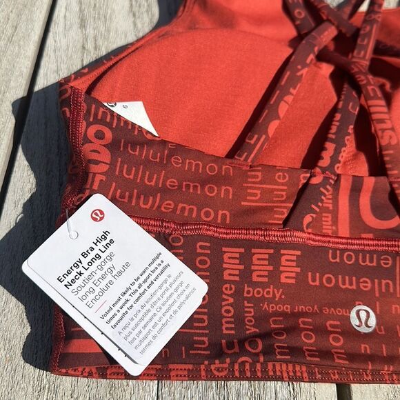 Lululemon Energy High-Neck Longline Bra size 6 NWT red Logo sports bra - Picture 5 of 7